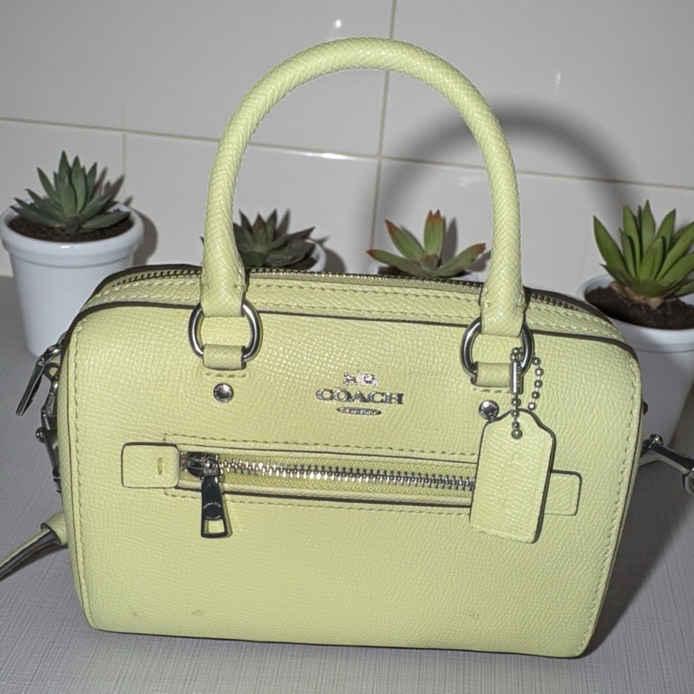 Coach Rowan Womens Mini Crossbody / Satchel Bag Leather- Pale Lime EUC